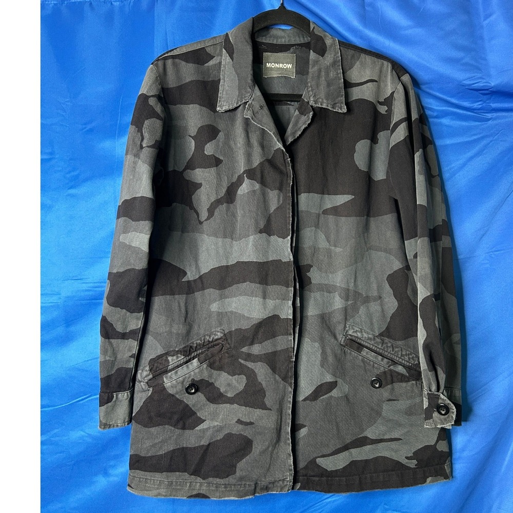 Monrow Womens Black Camo Utility Jacket Sz S Gorpcore Military Utility Cotton